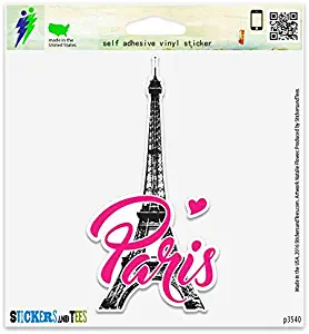 Paris Eiffel Tower Heart Vinyl Car Bumper Window Sticker 3" x 5"