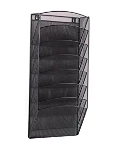 Klickpick Office 8 Sections Hanging Files Wall Mounted Metal Mesh File Document Organizer Magazine Holder Rack Organizer Racks Multipurpose Use to Display Files, Magazine, Newspapers- Black