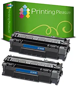 Printing Pleasure 2 Compatible Q7553X 53X Toner Cartridges for HP Laserjet P2015 P2015D P2015DN P2015N P2015X P2010 P2012 P2013 P2014 P2014DN P2014X M2727 M2727NF M2727NFS MFP - Black, High Yield