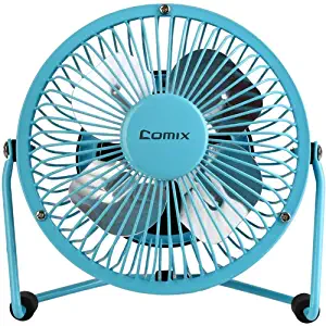 Comix Mini Personal Desktop Fan, 4", Metal Design, Quiet Operation, Air Radiator for Laptop,USB Cable Powered, Blue (L602)