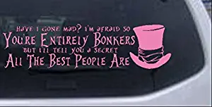 Rad Dezigns Youre Entirely Bonkers Mad Hatter Alice Wonderland Sci Fi Car or Truck Window Laptop Decal Sticker - Pink 12in X 3.2in