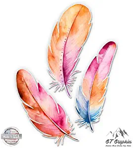 Watercolor Feathers Set - 5" Vinyl Sticker - For Car Laptop I-Pad - Waterproof Decal