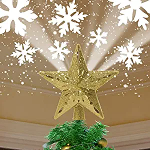 Yocuby Star Christmas Tree Topper Lighted with Built-in Rotating Magic Ball LED Treetop Projector for Crown Christmas Tree, Xmas/Holiday/Winter Home Wonderland Party Decoration Ornament