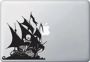 Yadda-Yadda Design Co. Pirate Ship Skull and Crossbones - Vinyl Decal for Laptop | MacBook | Appliances (6.5" w x 6.75" h) (Variations Available) (Sailing Right, Black)