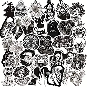 50 Pcs Black and White Gothic Style Girl and Skull Stickers Graffiti Sticker for Laptop Luggage Car Styling Guitar LD 2020