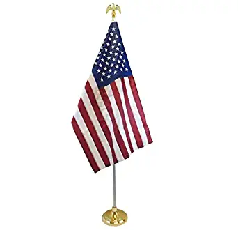 American USA Indoor Embroidery Flag Pole Kit with Base Stand and Gold American Eagle Topper Ornament – Adjustable from 8 ft to 4x6 ft Flag is Included