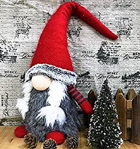 Christmas Gnome Decorations - Handmade Christmas Gnome Tomte, 19 Inch Large Swedish Plush Gnome Decor, Nordic Scandinavian Elf Santa Doll for Your Home, Office and Shop, Color Red/White with Grey