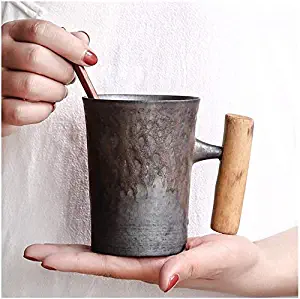 Stylist Japanese-style Vintage Rust Glazed Ceramic Coffee and Tea Mug with Wood Handle for Home Office Drinkware