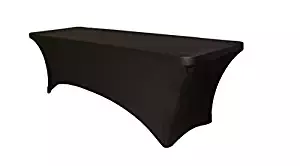 6 ft Black Rectangular Linen Tablecloth - Spandex Fitted Table Cover for DJ Table Covers, Wedding Tablecloths, Rectangle Massage Table Cloths, Kitchen Table - Stretch Rectangular Tablecloth