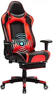 Computer Gaming Chair High Back Computer Racing Chair Ergonomic Adjustable Executive Swivel PC Chair with Headrest,Massager Lumbar Support,Retractible Footrest (Red2)