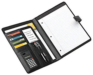 Office Depot Brand Padfolio with Magnetic Closure and Calculator, 11 1/10"H x 10 1/2"W x 1 3/10"D, Black