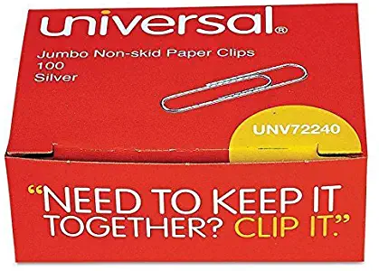 Universal Nonskid Paper Clips, Wire, Jumbo, Silver-100 Count (10 Boxes)